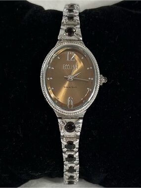 VTG Ecclissi Ladies Sterling Rhinestone Chain Bracelet Wrist Watch 7 New Battery